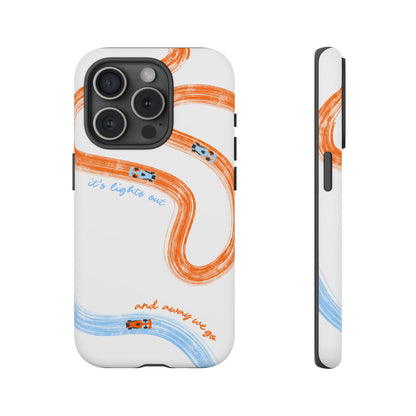 McLaren F1 Phone Case Orange and Blue Painted "its lights out and away we go", Trendy F1 Gift, Formula 1 Gift, Cute F1 Phone Case