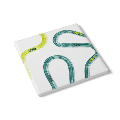 F1 Aston Martin Ceramic Coaster - Teal and Yellow Painted Tracks