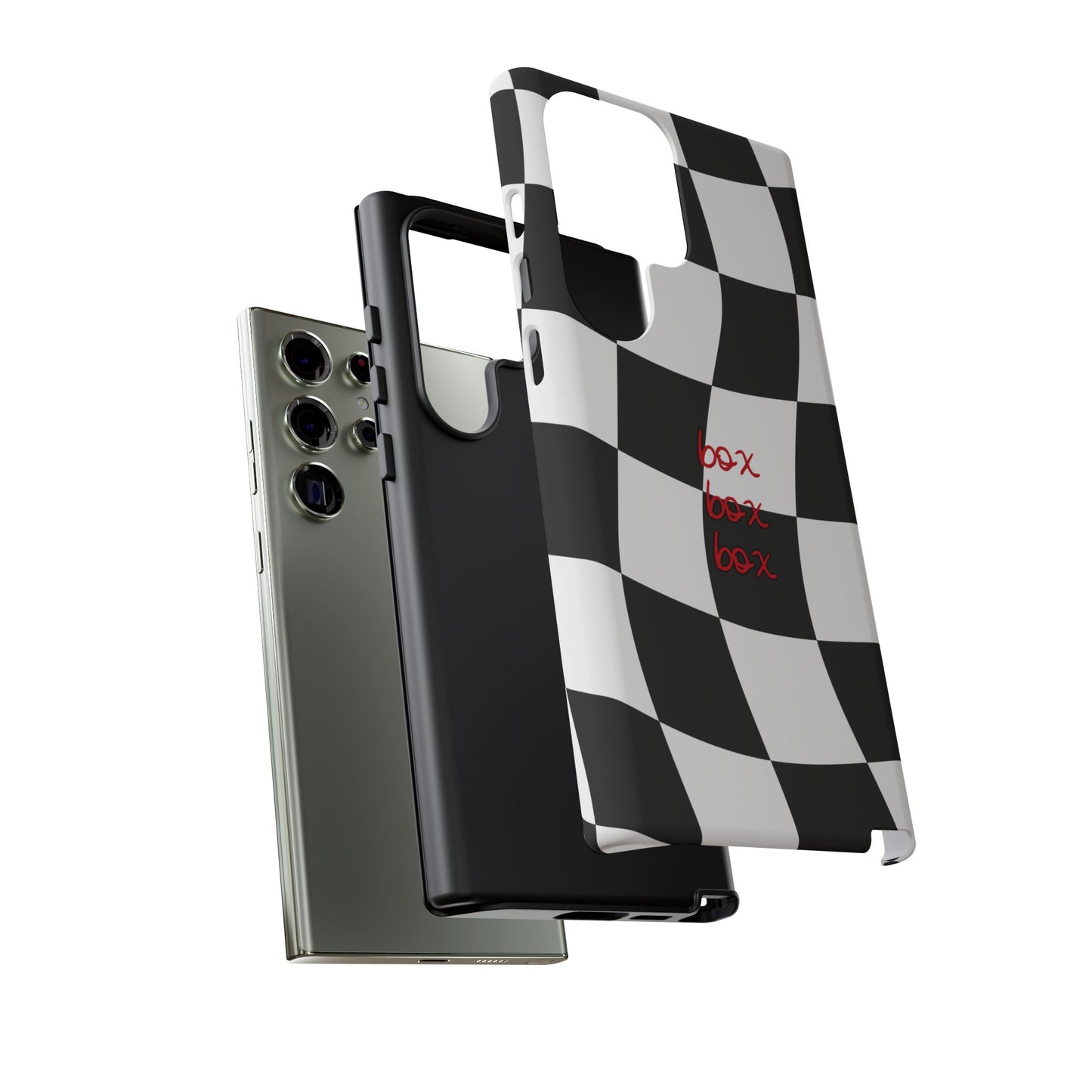 Black and Red Checkered F1 Phone Case, Box Box Box F1 Phone Case