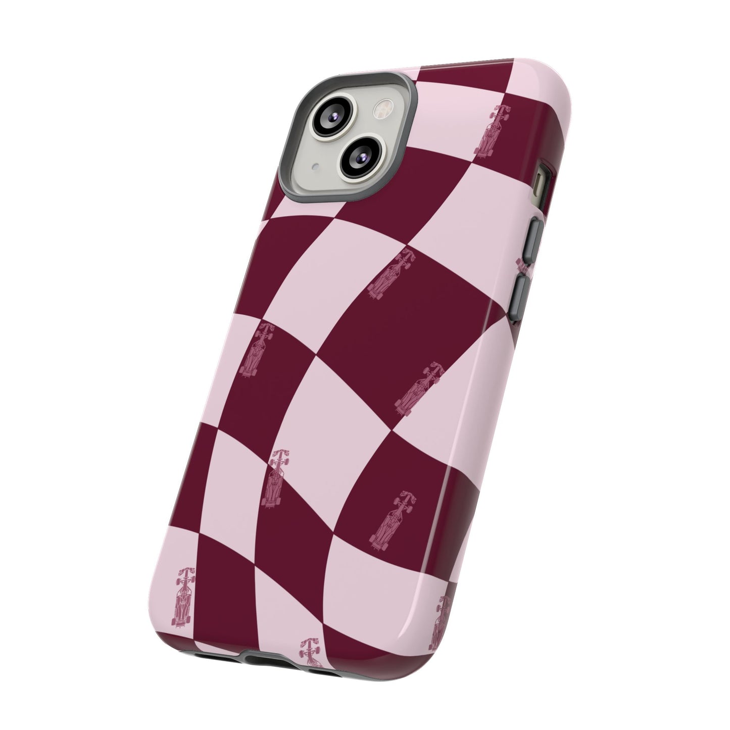 F1 Phone Case Pink Checkered Design, Trendy F1 Gift, Formula 1 Gift, Cute F1 Phone Case, Unique Formula One Phone Case