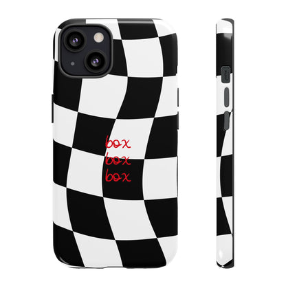 Black and Red Checkered F1 Phone Case, Box Box Box F1 Phone Case