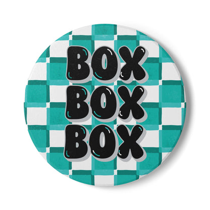 Mercedes F1 Teal and Grey Checkered Ceramic Coaster | Curved Tracks with Tiny Cars