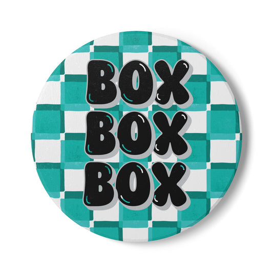 Mercedes F1 Teal and Grey Checkered Ceramic Coaster | Curved Tracks with Tiny Cars