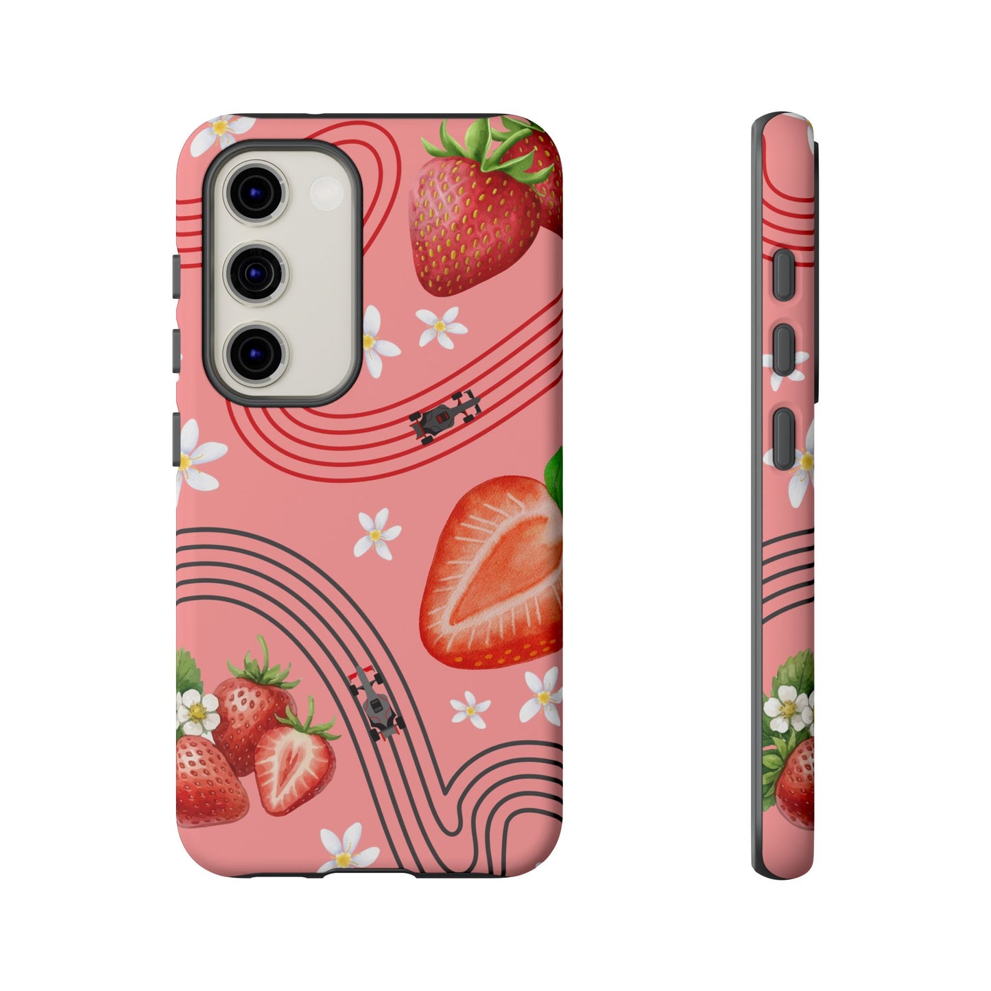 Red F1 Audi and Strawberries Phone Case, Trendy F1 Gift, Formula 1 Gift, Cute Fruit F1 Phone Case, Unique Phone Case