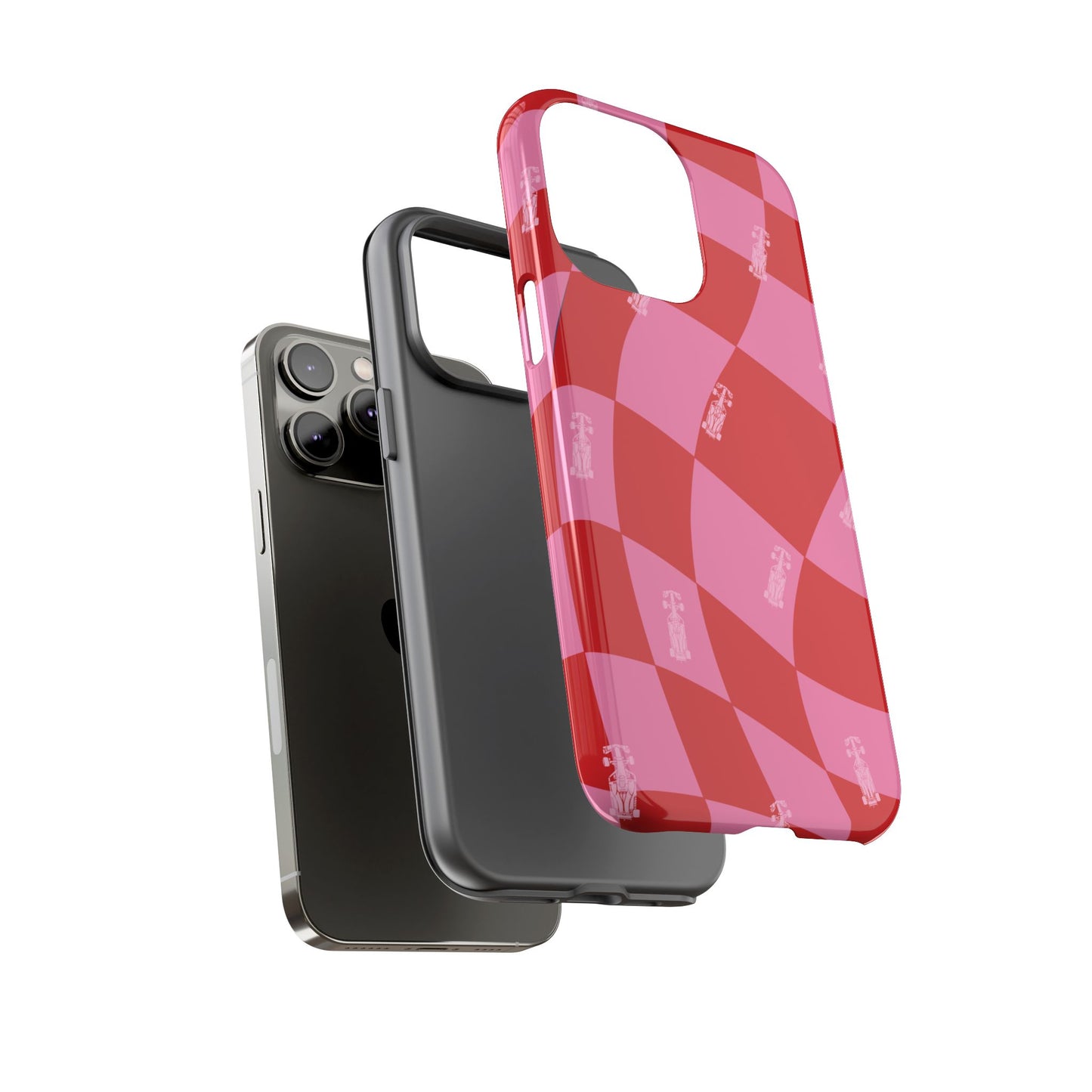 F1 Phone Case Pink and Red Checkerboard Design, Trendy F1 Gift, Girly Formula 1 Gift, Cute F1 Phone Case, Unique Formula One Phone Case