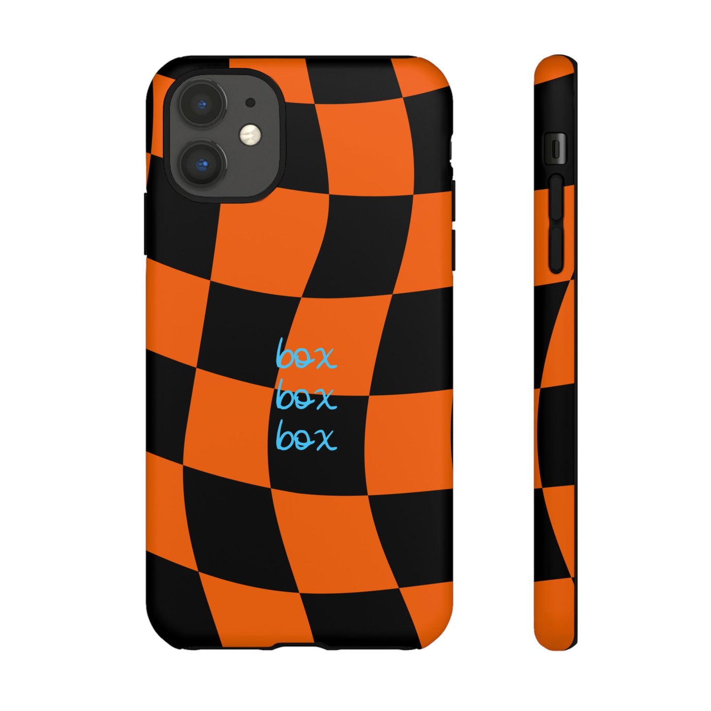 McLaren Orange and Black Checkered F1 Phone Case, Box Box Box F1 Phone Case