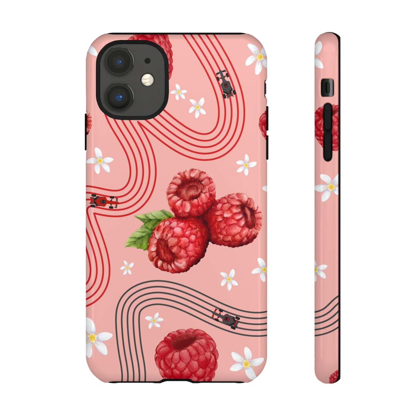 Red F1 Haas and Raspberries Phone Case, Trendy F1 Gift, Formula 1 Gift, Cute Fruit F1 Phone Case, Unique Phone Case