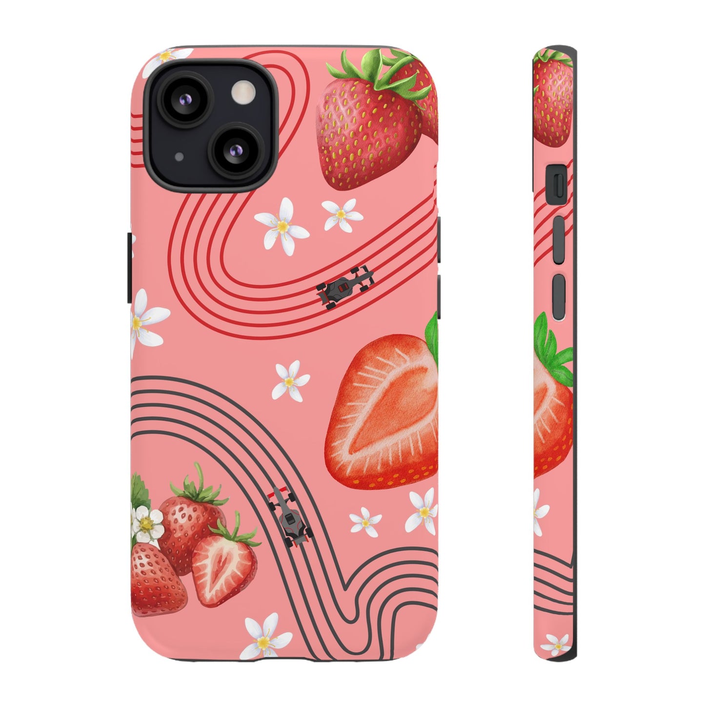 Red F1 Audi and Strawberries Phone Case, Trendy F1 Gift, Formula 1 Gift, Cute Fruit F1 Phone Case, Unique Phone Case
