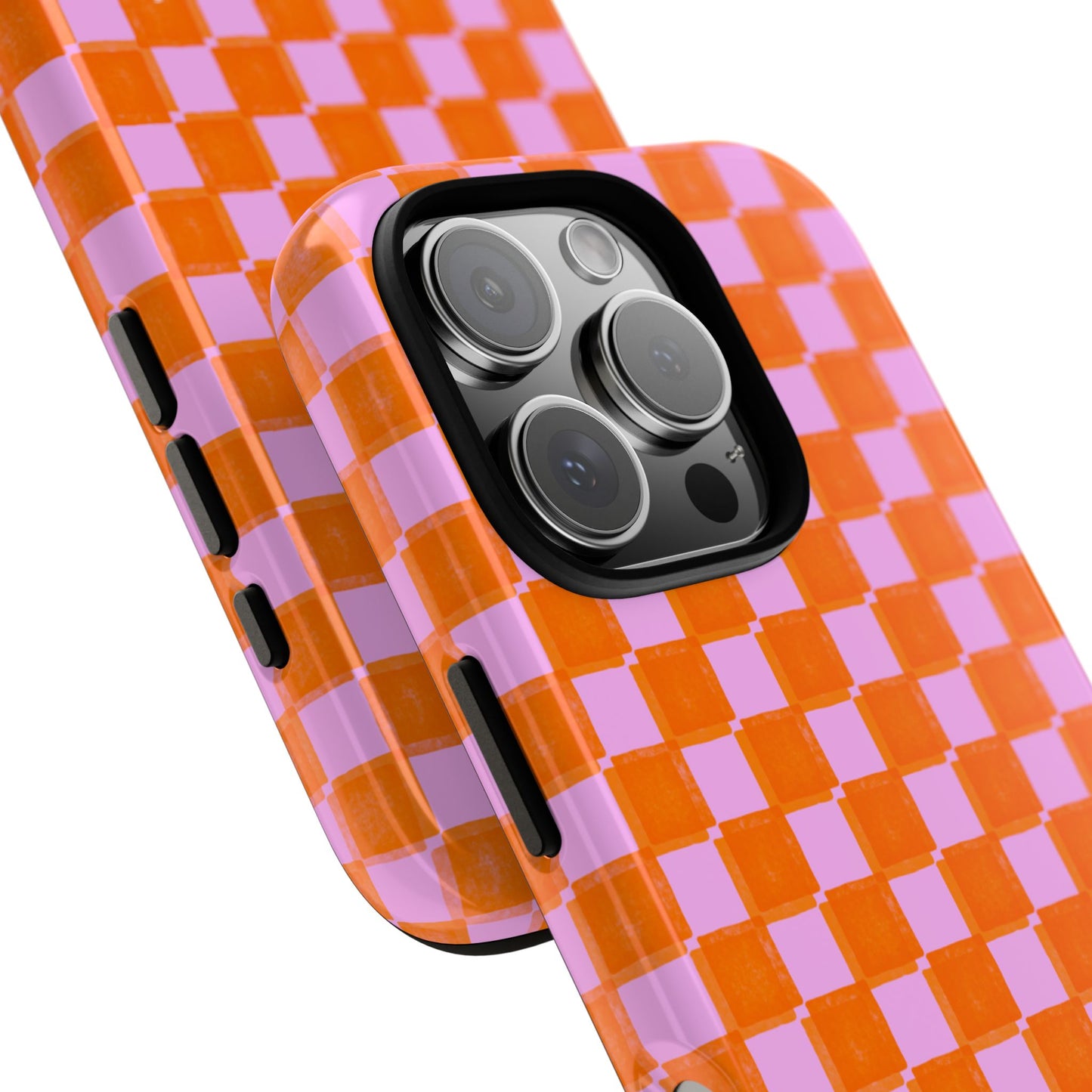 Simply Lovely Orange and Pink Checkered F1 Phone Case Design, Trendy F1 Gift, Formula 1 Gift, Cute F1 Phone Case