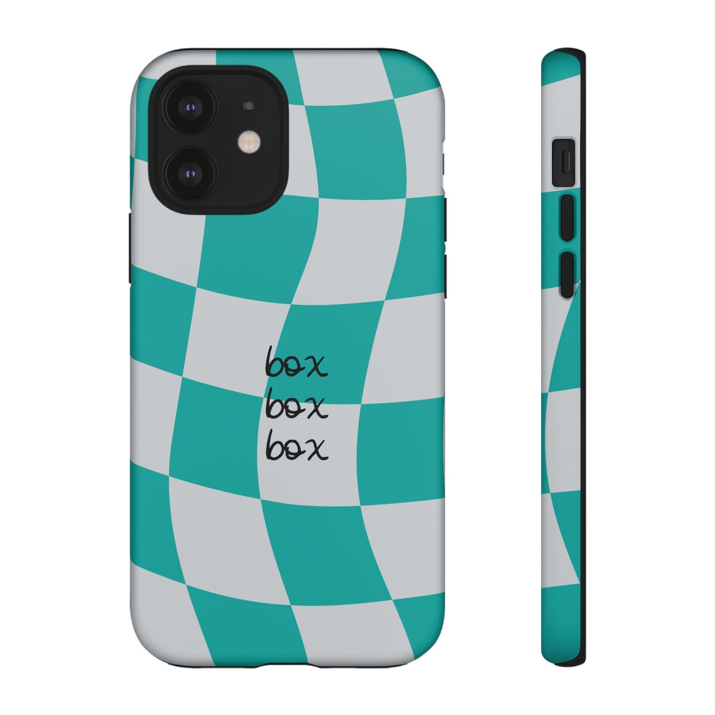 Mercedes Teal and Grey Checkered F1 Phone Case, Box Box Box F1 Phone Case