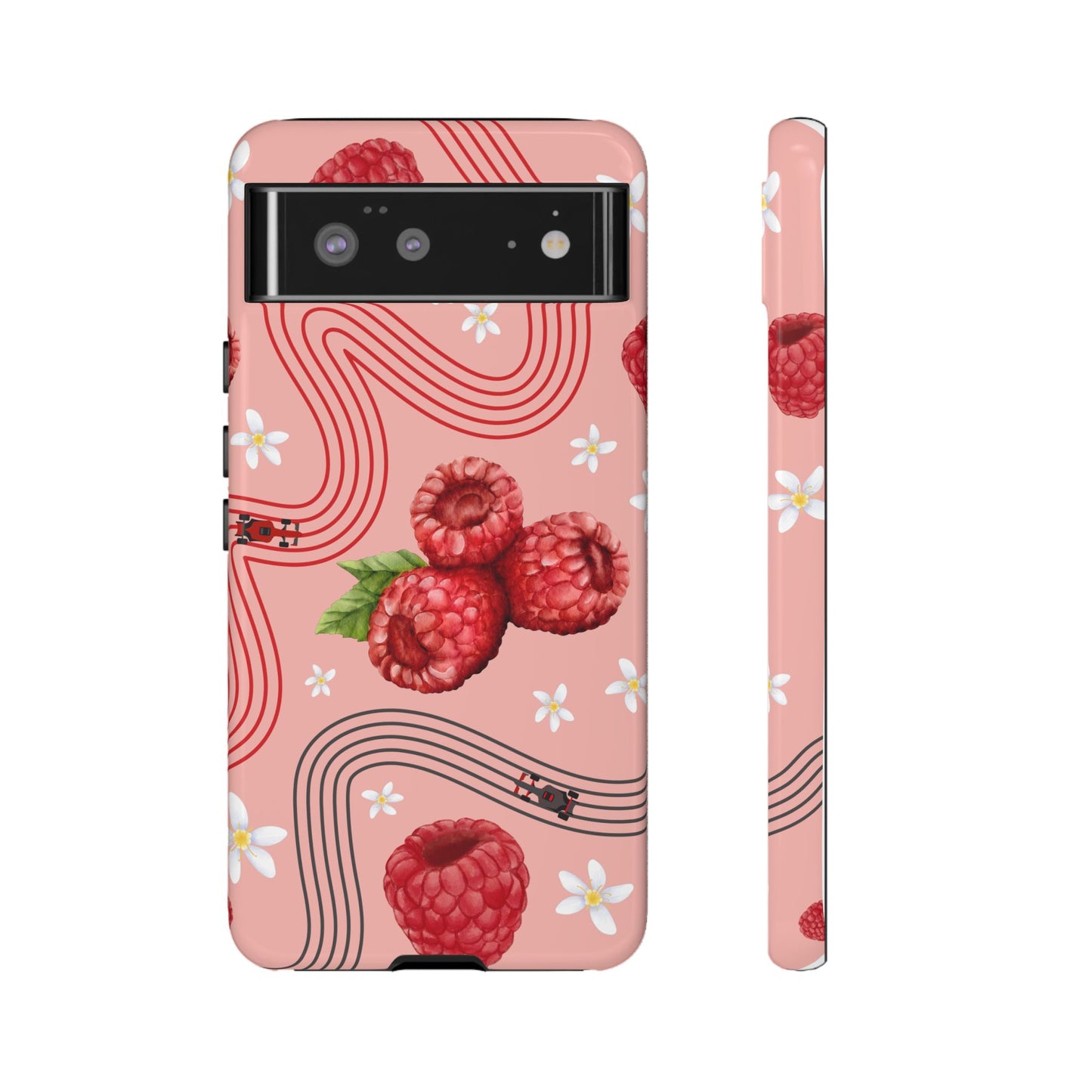 Red F1 Haas and Raspberries Phone Case, Trendy F1 Gift, Formula 1 Gift, Cute Fruit F1 Phone Case, Unique Phone Case