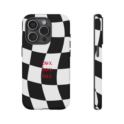Black and Red Checkered F1 Phone Case, Box Box Box F1 Phone Case