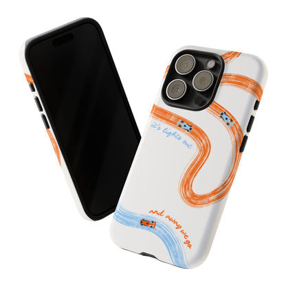 McLaren F1 Phone Case Orange and Blue Painted "its lights out and away we go", Trendy F1 Gift, Formula 1 Gift, Cute F1 Phone Case