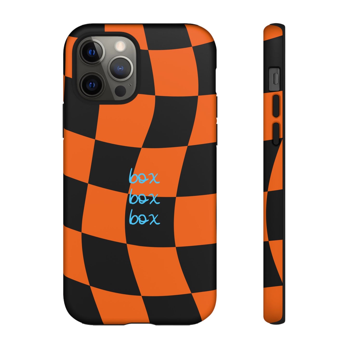 McLaren Orange and Black Checkered F1 Phone Case, Box Box Box F1 Phone Case