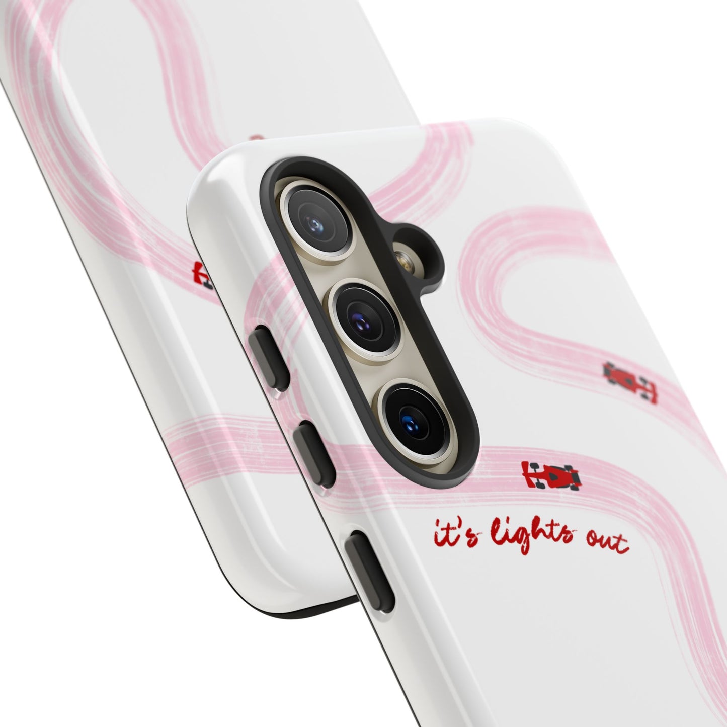 F1 Phone Case Pink and Red Painted "its lights out and away we go", Trendy F1 Gift, Formula 1 Gift, Cute F1 Phone Case, Unique Phone Case