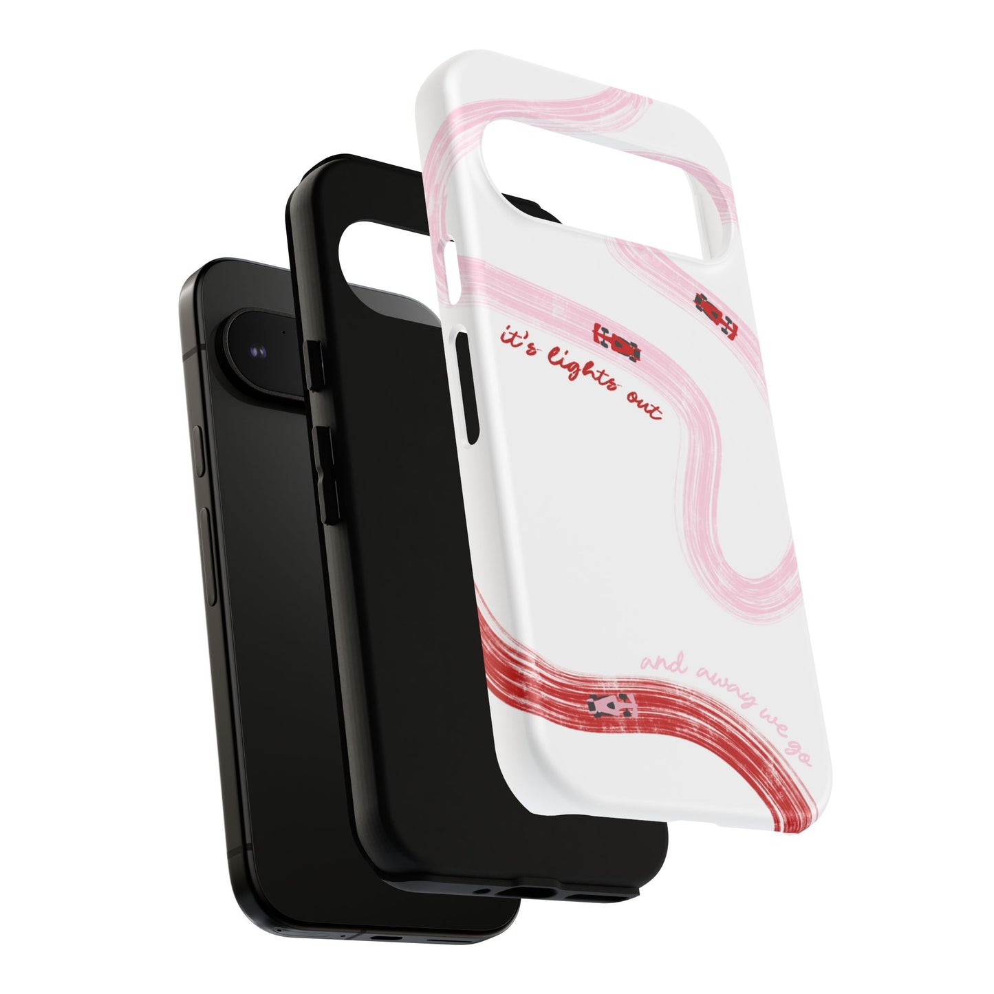 F1 Phone Case Pink and Red Painted "its lights out and away we go", Trendy F1 Gift, Formula 1 Gift, Cute F1 Phone Case, Unique Phone Case