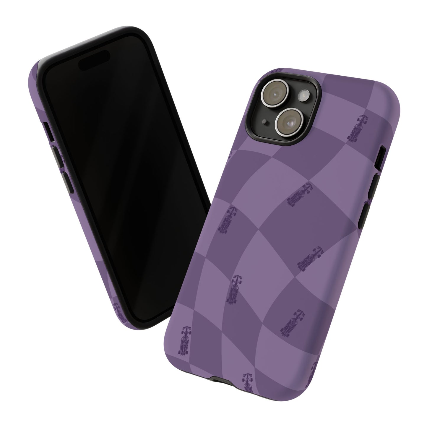 F1 Phone Case Purple Checkered Design, Trendy F1 Gift, Formula 1 Gift, Cute F1 Phone Case, Unique Formula One Phone Case