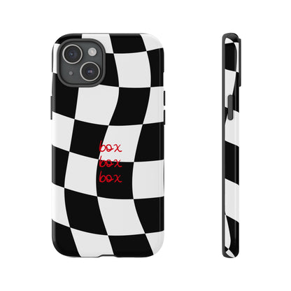 Black and Red Checkered F1 Phone Case, Box Box Box F1 Phone Case