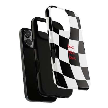 Black and Red Checkered F1 Phone Case, Box Box Box F1 Phone Case