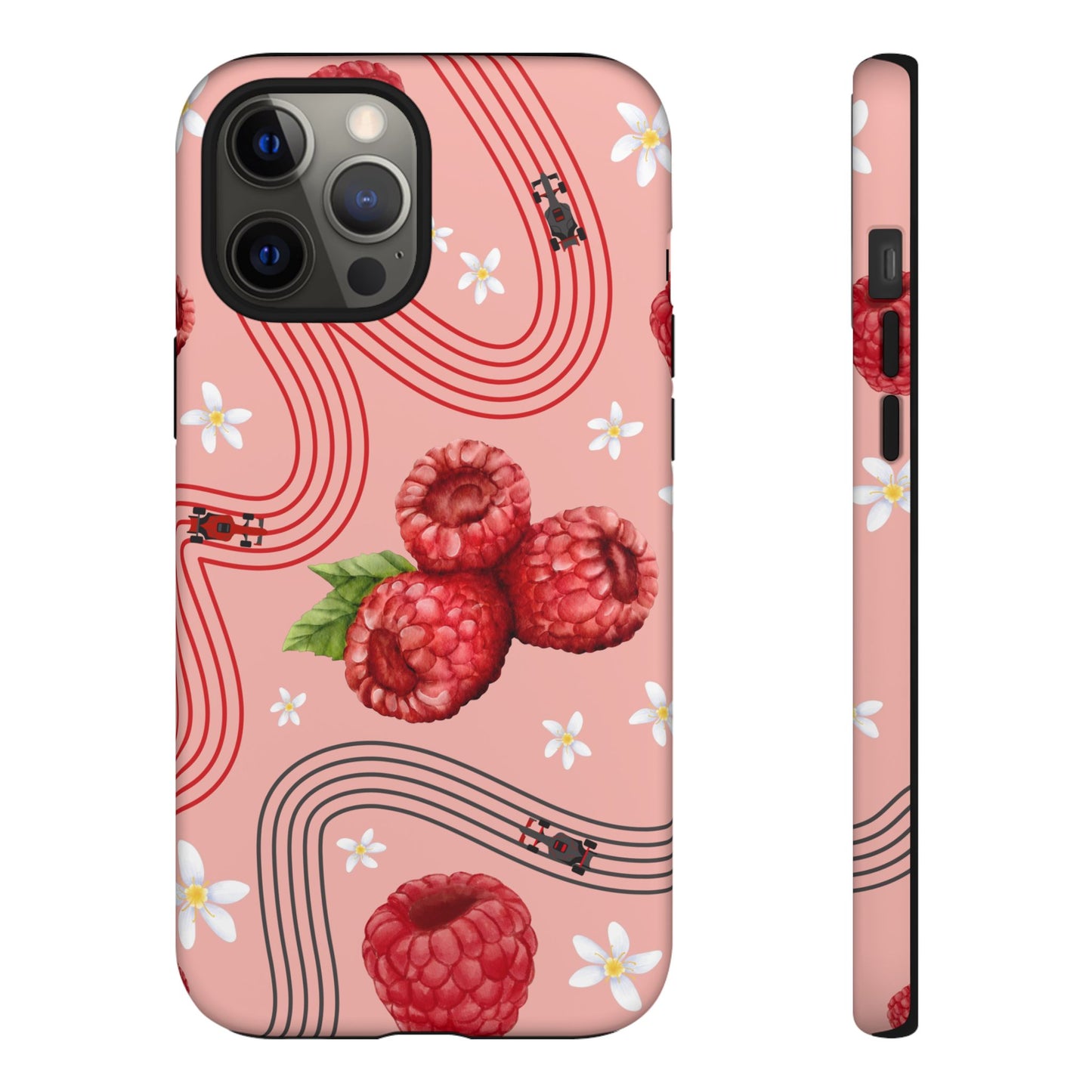 Red F1 Haas and Raspberries Phone Case, Trendy F1 Gift, Formula 1 Gift, Cute Fruit F1 Phone Case, Unique Phone Case