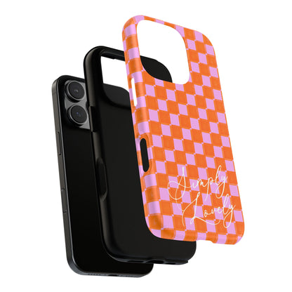 Simply Lovely Orange and Pink Checkered F1 Phone Case Design, Trendy F1 Gift, Formula 1 Gift, Cute F1 Phone Case