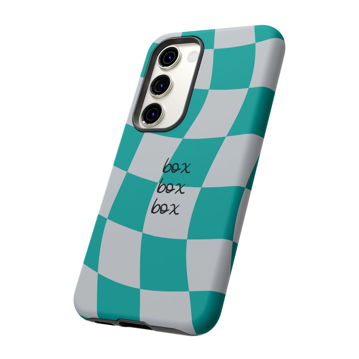 Mercedes Teal and Grey Checkered F1 Phone Case, Box Box Box F1 Phone Case