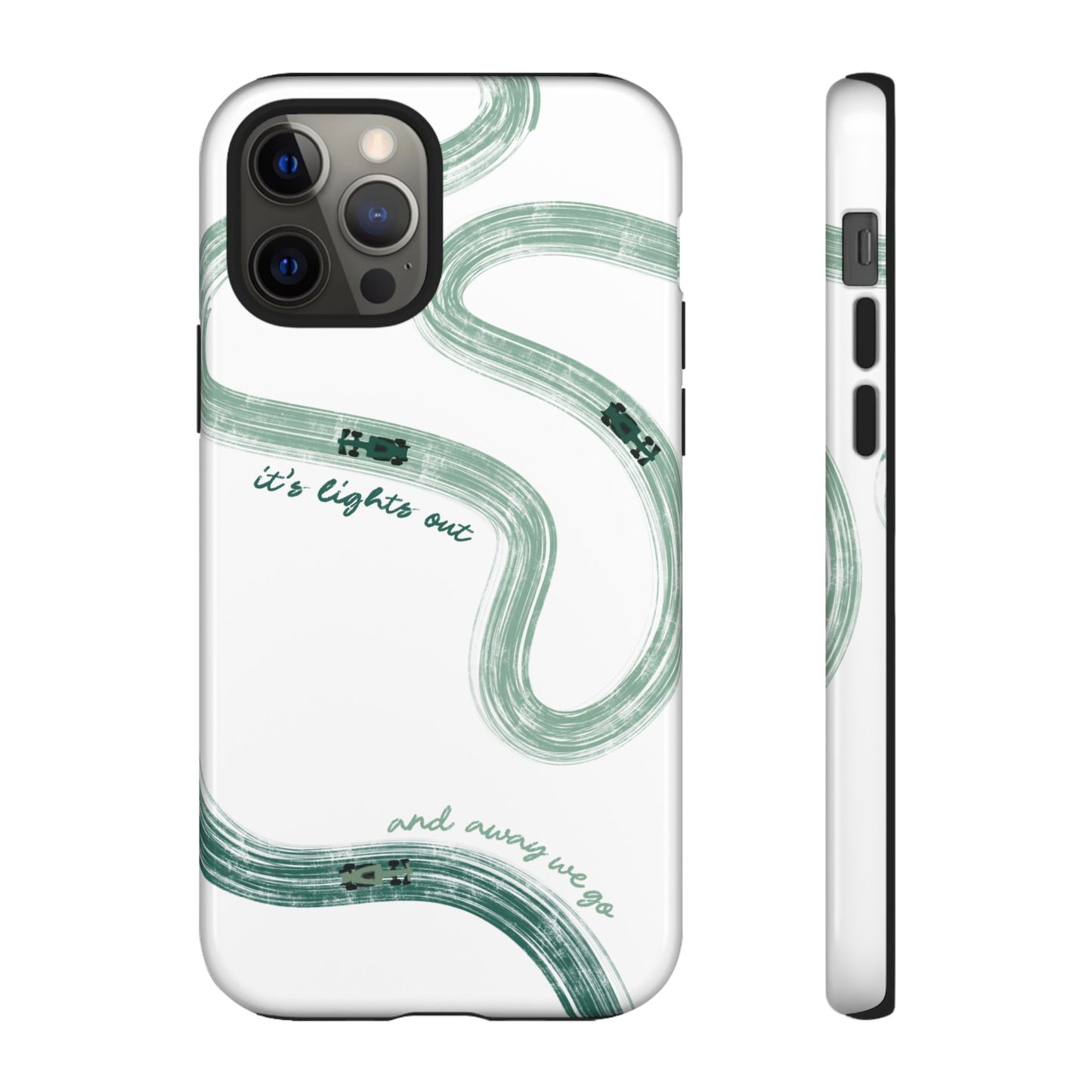 F1 Phone Case Green Painted "its lights out and away we go", Trendy F1 Gift, Formula 1 Gift, Cute F1 Phone Case, Gift for F1 Fans