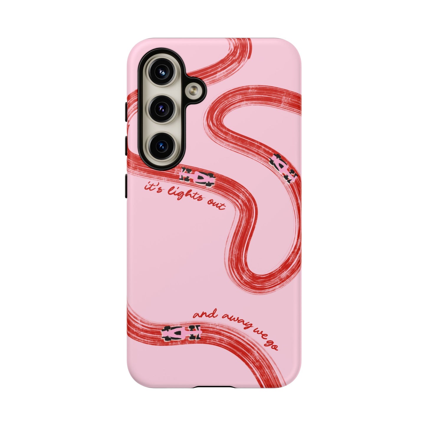 F1 Phone Case Pink and Red Painted "its lights out and away we go", Trendy F1 Gift, Formula 1 Gift, Cute F1 Phone Case, Unique Phone Case