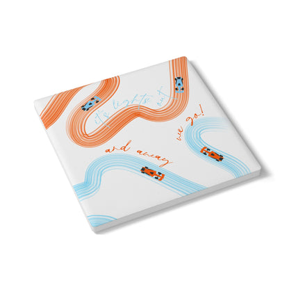 McLaren Orange and Blue F1 Ceramic Coaster | Curved Tracks with Tiny Cars