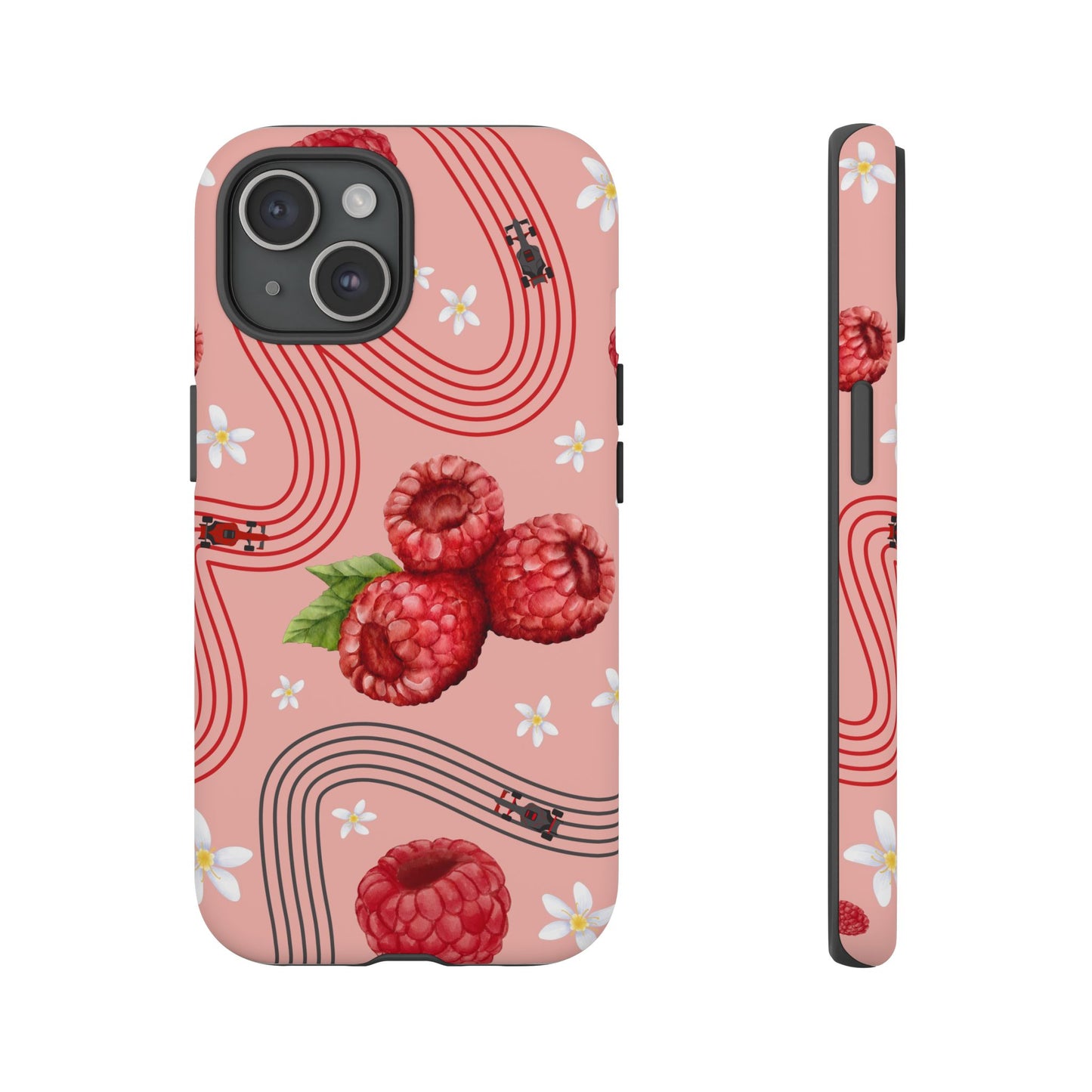 Red F1 Haas and Raspberries Phone Case, Trendy F1 Gift, Formula 1 Gift, Cute Fruit F1 Phone Case, Unique Phone Case