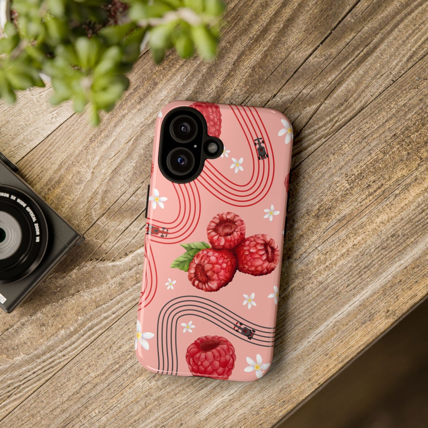 Red F1 Haas and Raspberries Phone Case, Trendy F1 Gift, Formula 1 Gift, Cute Fruit F1 Phone Case, Unique Phone Case