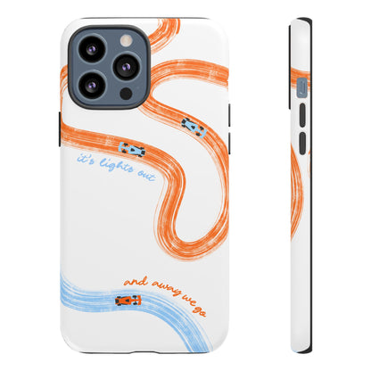 McLaren F1 Phone Case Orange and Blue Painted "its lights out and away we go", Trendy F1 Gift, Formula 1 Gift, Cute F1 Phone Case