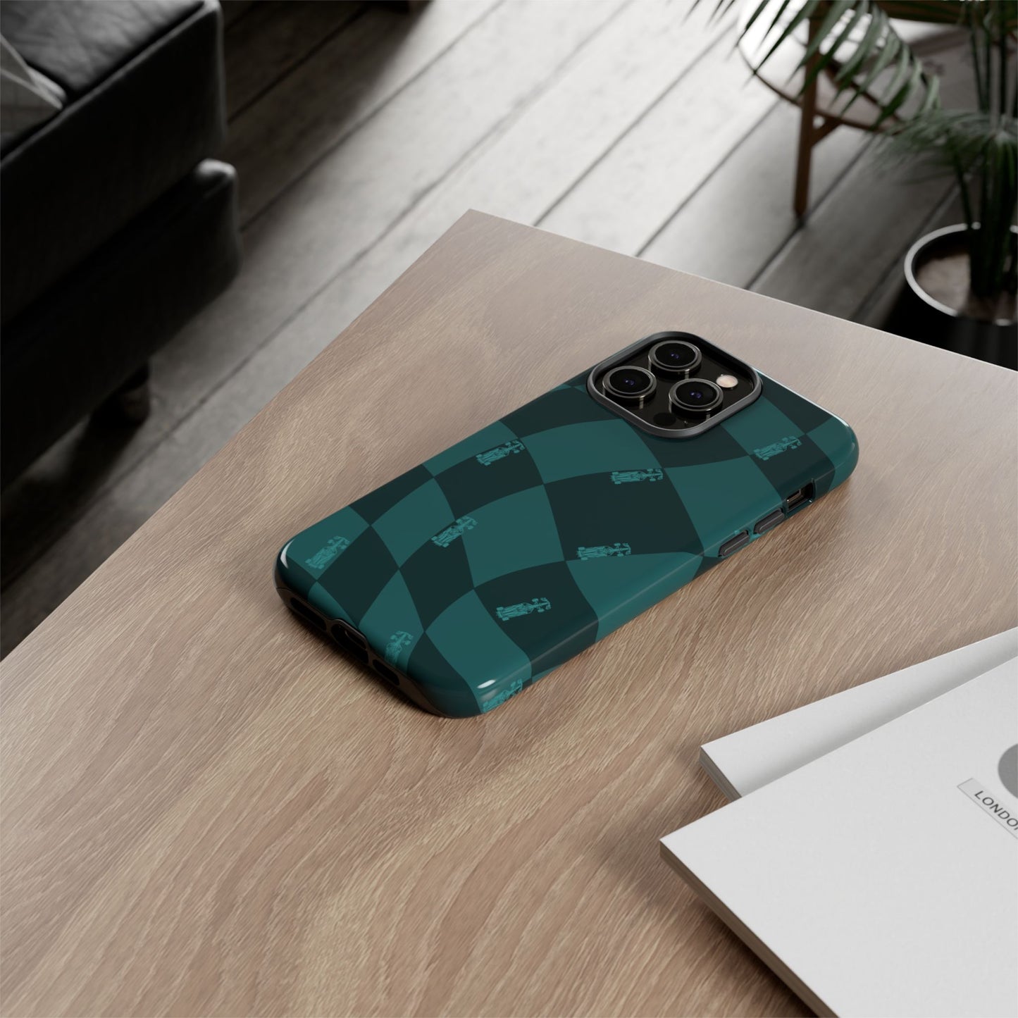 F1 Phone Case Teal Checkered Design, Trendy F1 Gift, Formula 1 Gift, Cute F1 Phone Case, Unique Formula One Phone Case