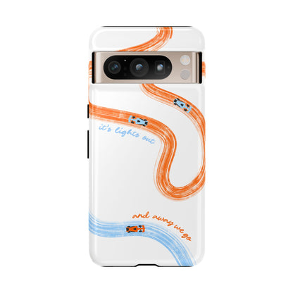 McLaren F1 Phone Case Orange and Blue Painted "its lights out and away we go", Trendy F1 Gift, Formula 1 Gift, Cute F1 Phone Case