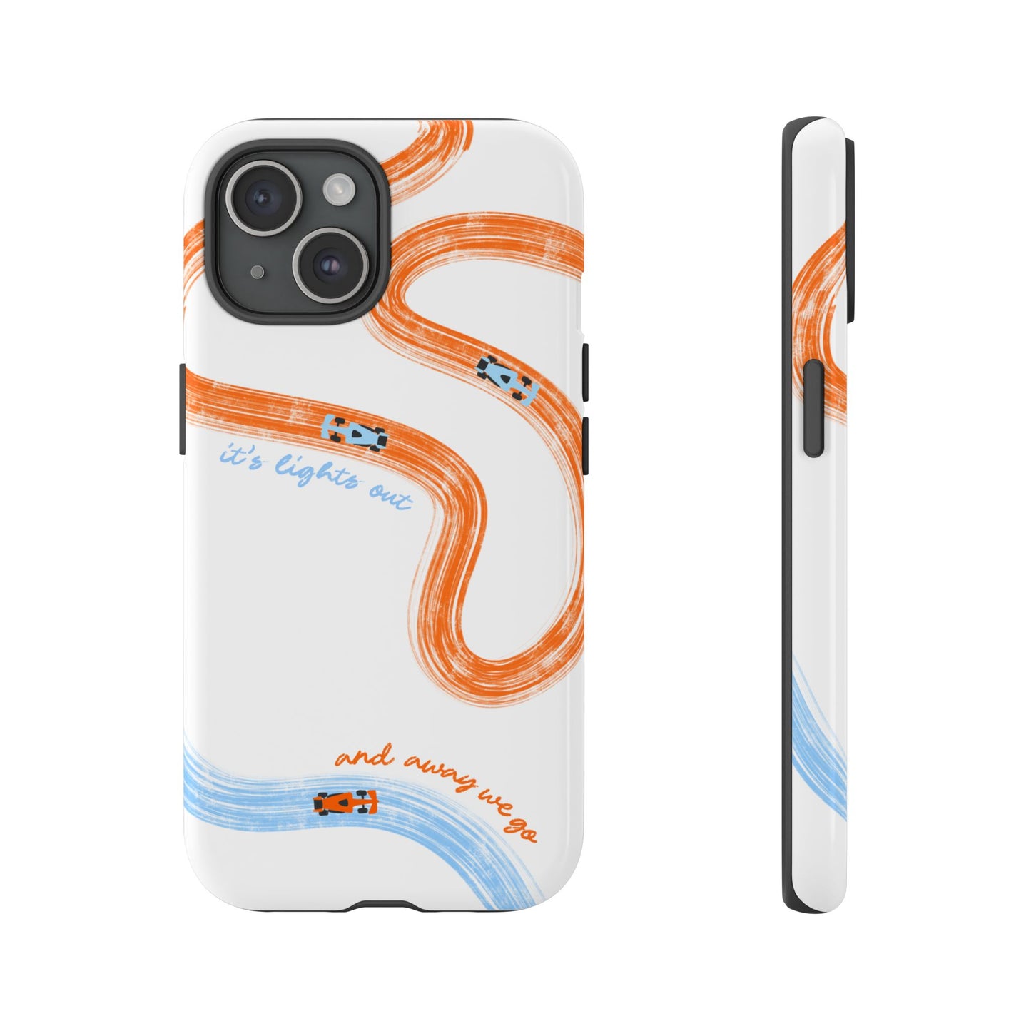 McLaren F1 Phone Case Orange and Blue Painted "its lights out and away we go", Trendy F1 Gift, Formula 1 Gift, Cute F1 Phone Case