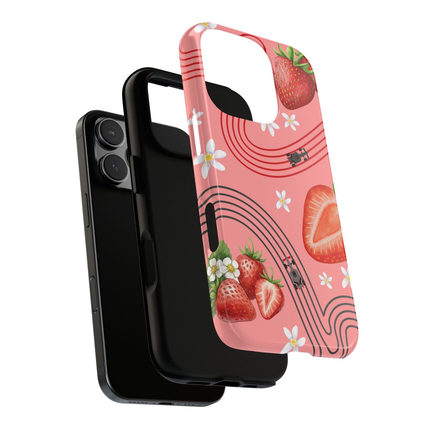 Red F1 Audi and Strawberries Phone Case, Trendy F1 Gift, Formula 1 Gift, Cute Fruit F1 Phone Case, Unique Phone Case