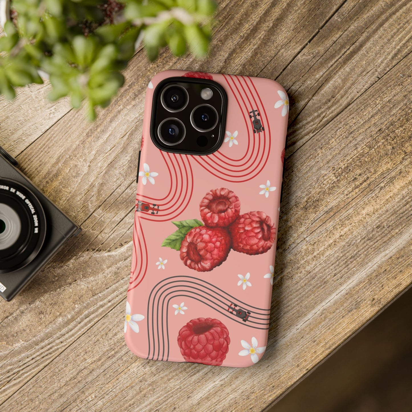 Red F1 Haas and Raspberries Phone Case, Trendy F1 Gift, Formula 1 Gift, Cute Fruit F1 Phone Case, Unique Phone Case