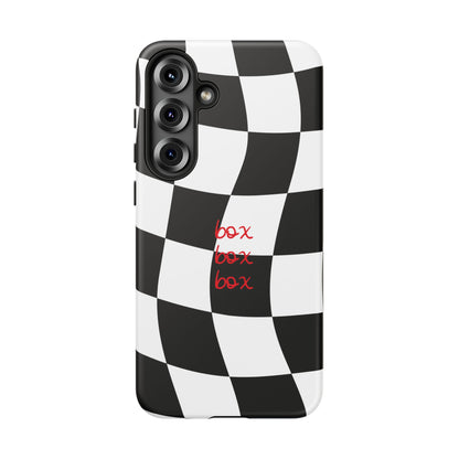 Black and Red Checkered F1 Phone Case, Box Box Box F1 Phone Case