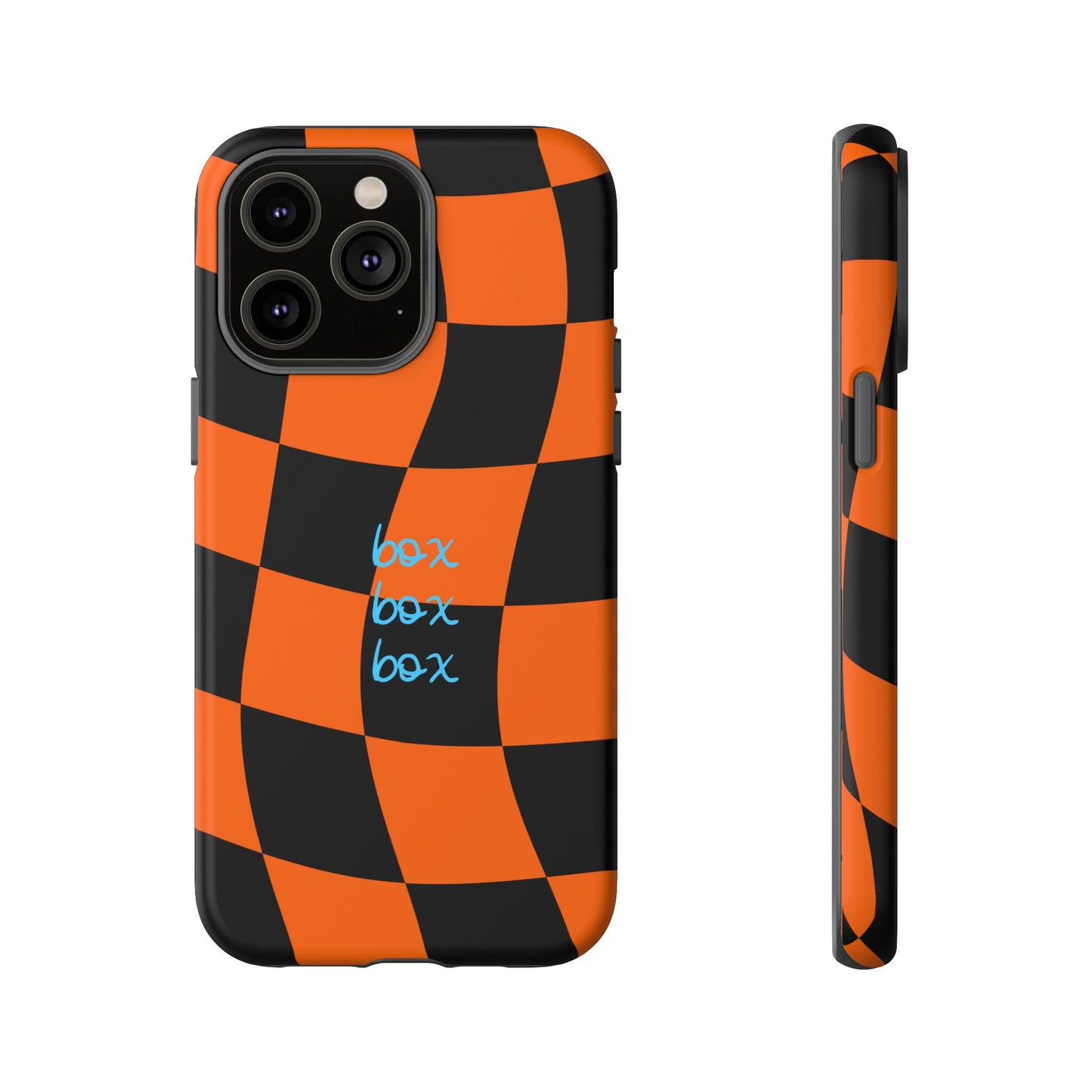 McLaren Orange and Black Checkered F1 Phone Case, Box Box Box F1 Phone Case