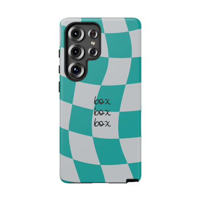 Mercedes Teal and Grey Checkered F1 Phone Case, Box Box Box F1 Phone Case