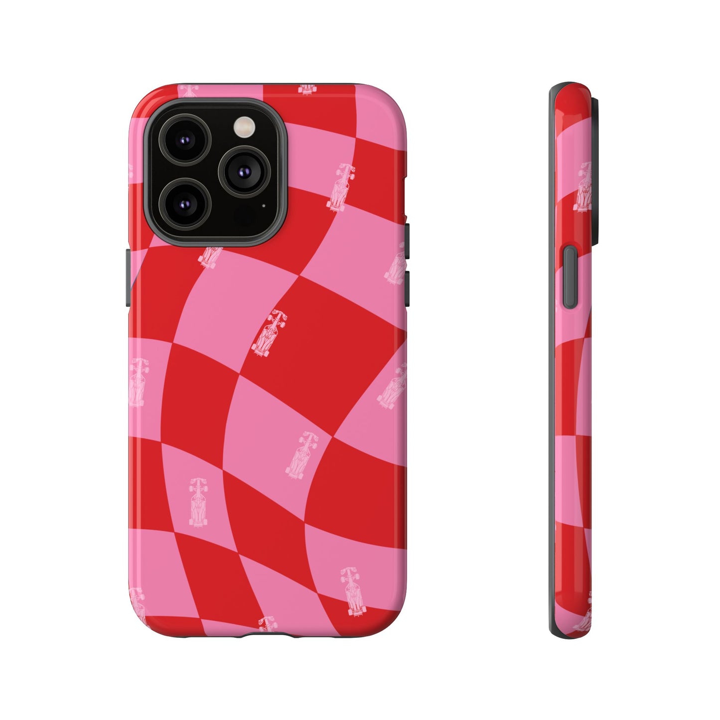 F1 Phone Case Pink and Red Checkerboard Design, Trendy F1 Gift, Girly Formula 1 Gift, Cute F1 Phone Case, Unique Formula One Phone Case
