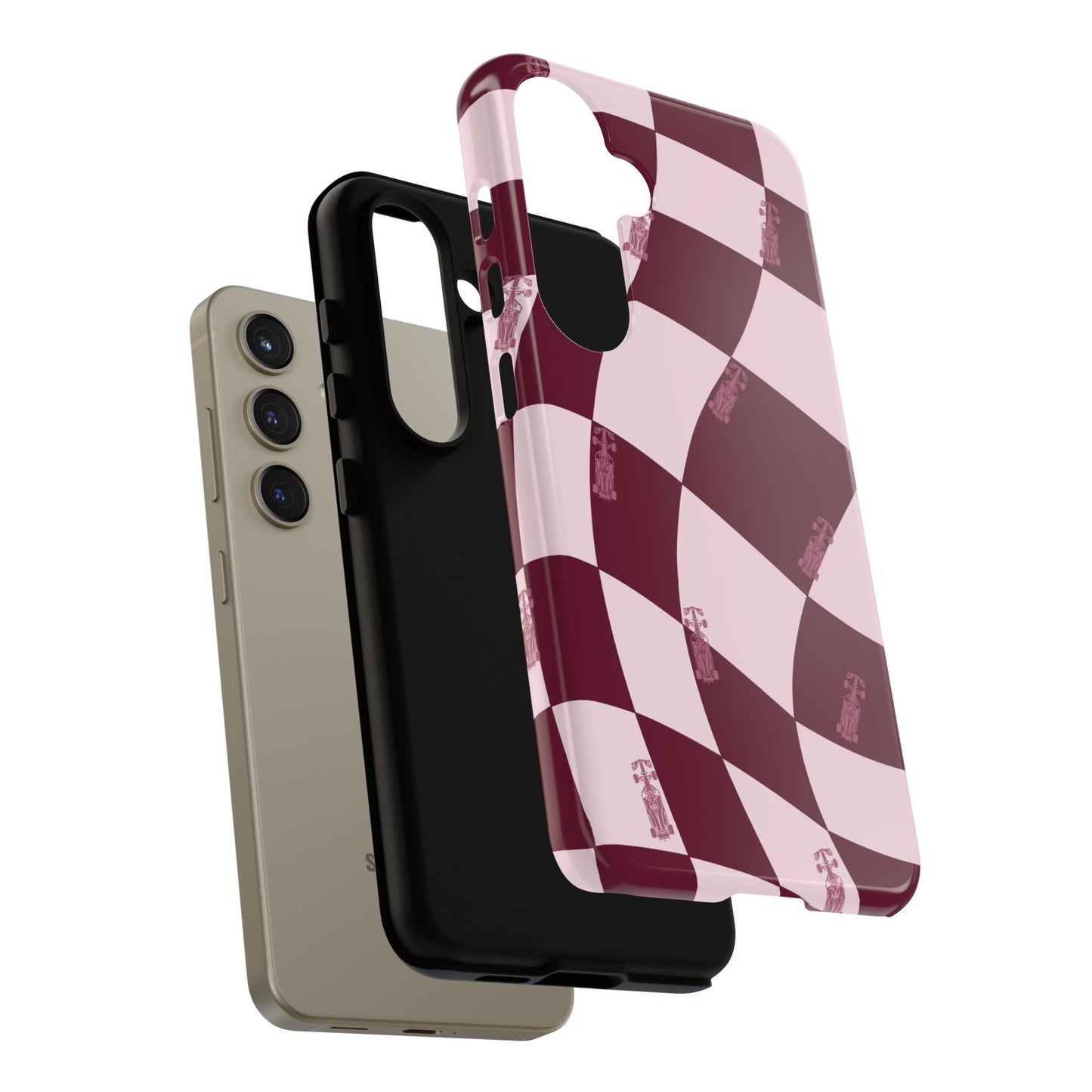 F1 Phone Case Pink Checkered Design, Trendy F1 Gift, Formula 1 Gift, Cute F1 Phone Case, Unique Formula One Phone Case