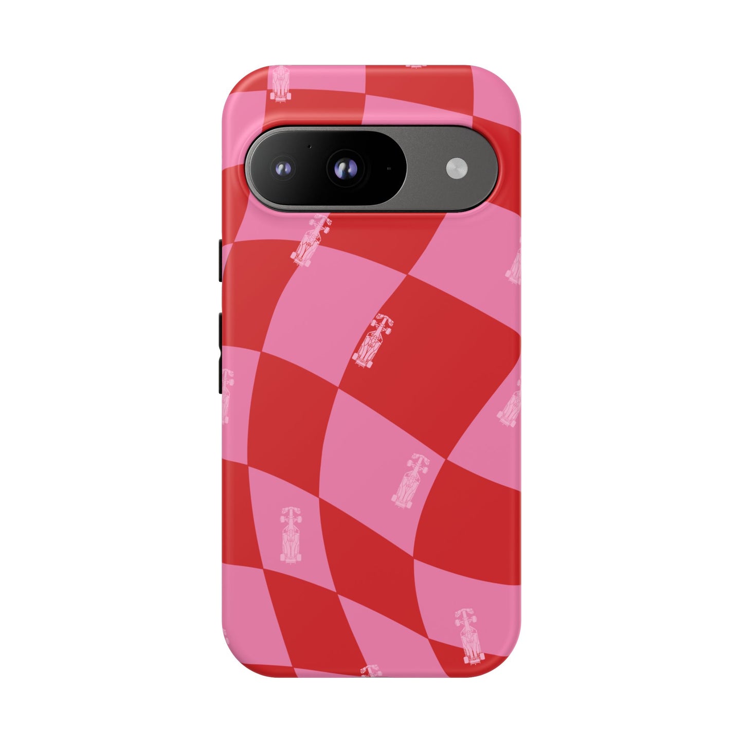 F1 Phone Case Pink and Red Checkerboard Design, Trendy F1 Gift, Girly Formula 1 Gift, Cute F1 Phone Case, Unique Formula One Phone Case