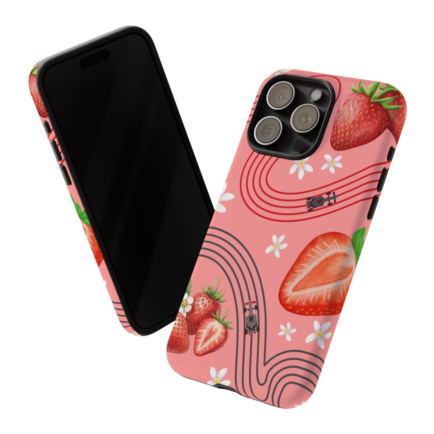 Red F1 Audi and Strawberries Phone Case, Trendy F1 Gift, Formula 1 Gift, Cute Fruit F1 Phone Case, Unique Phone Case