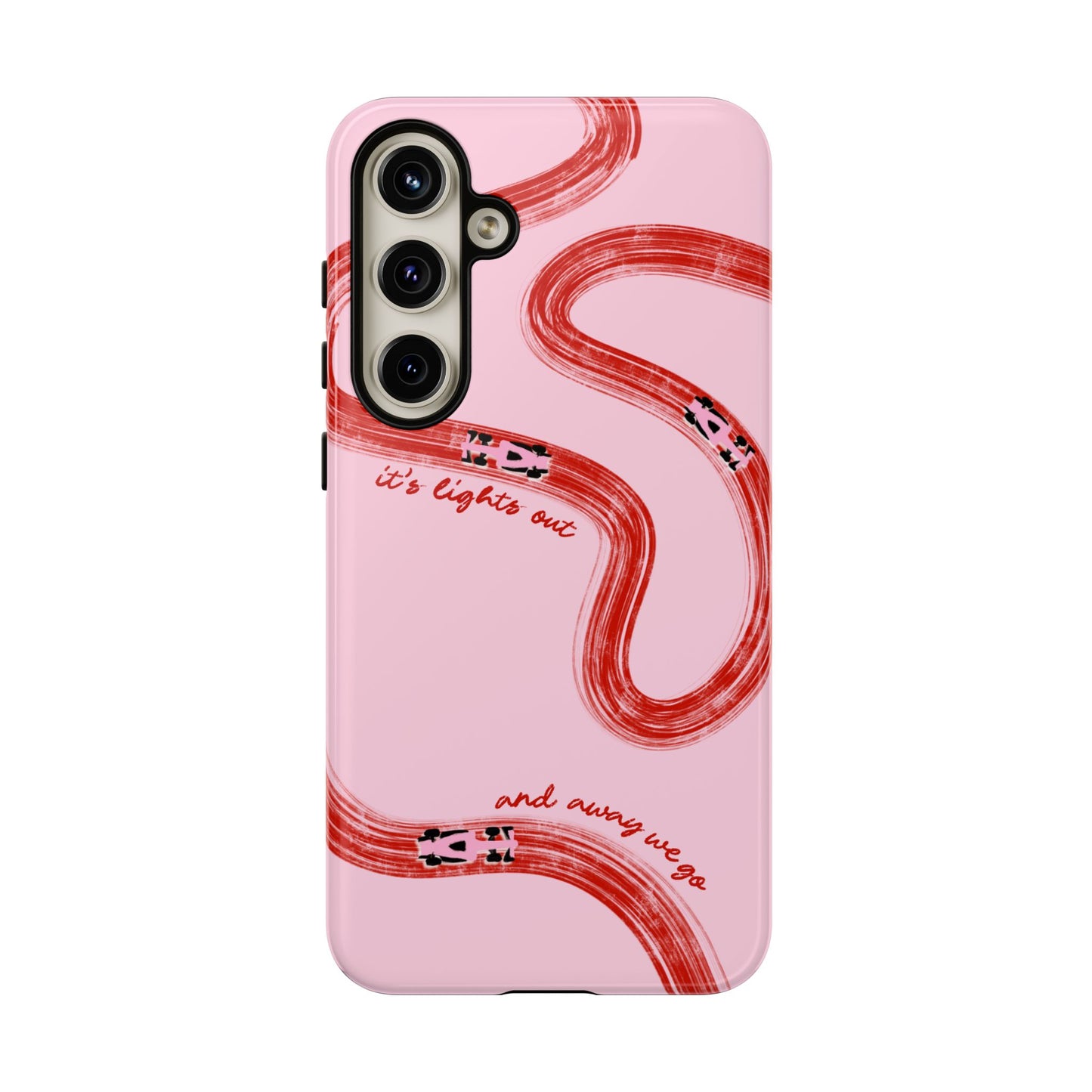 F1 Phone Case Pink and Red Painted "its lights out and away we go", Trendy F1 Gift, Formula 1 Gift, Cute F1 Phone Case, Unique Phone Case