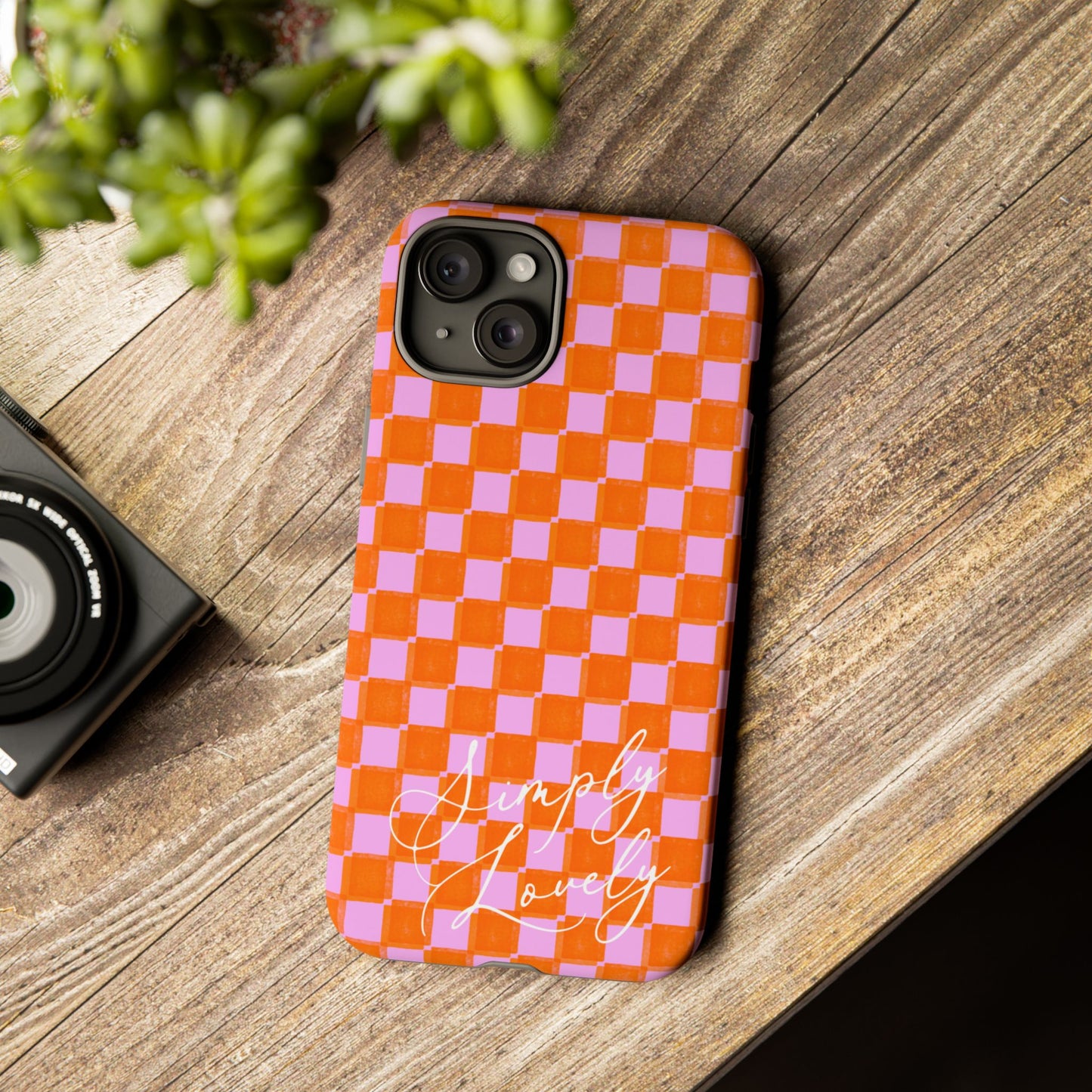 Simply Lovely Orange and Pink Checkered F1 Phone Case Design, Trendy F1 Gift, Formula 1 Gift, Cute F1 Phone Case