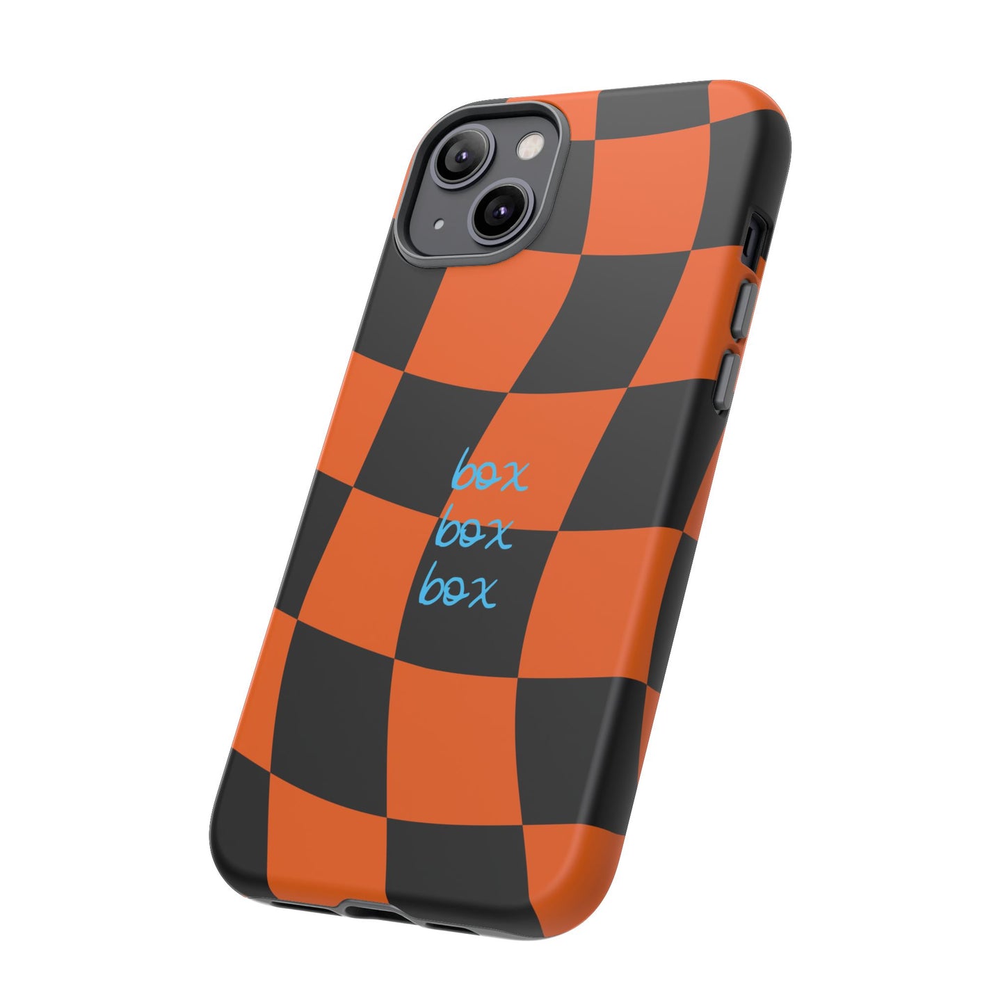 McLaren Orange and Black Checkered F1 Phone Case, Box Box Box F1 Phone Case