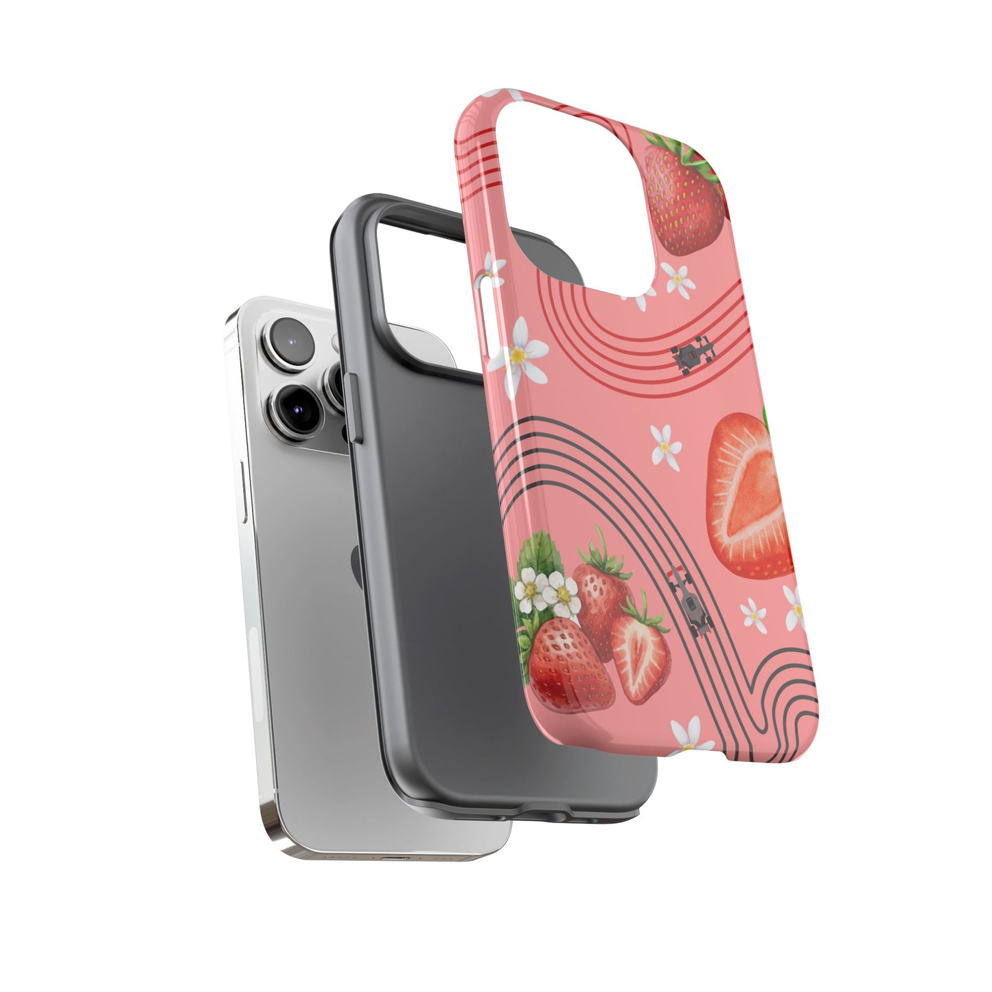 Red F1 Audi and Strawberries Phone Case, Trendy F1 Gift, Formula 1 Gift, Cute Fruit F1 Phone Case, Unique Phone Case