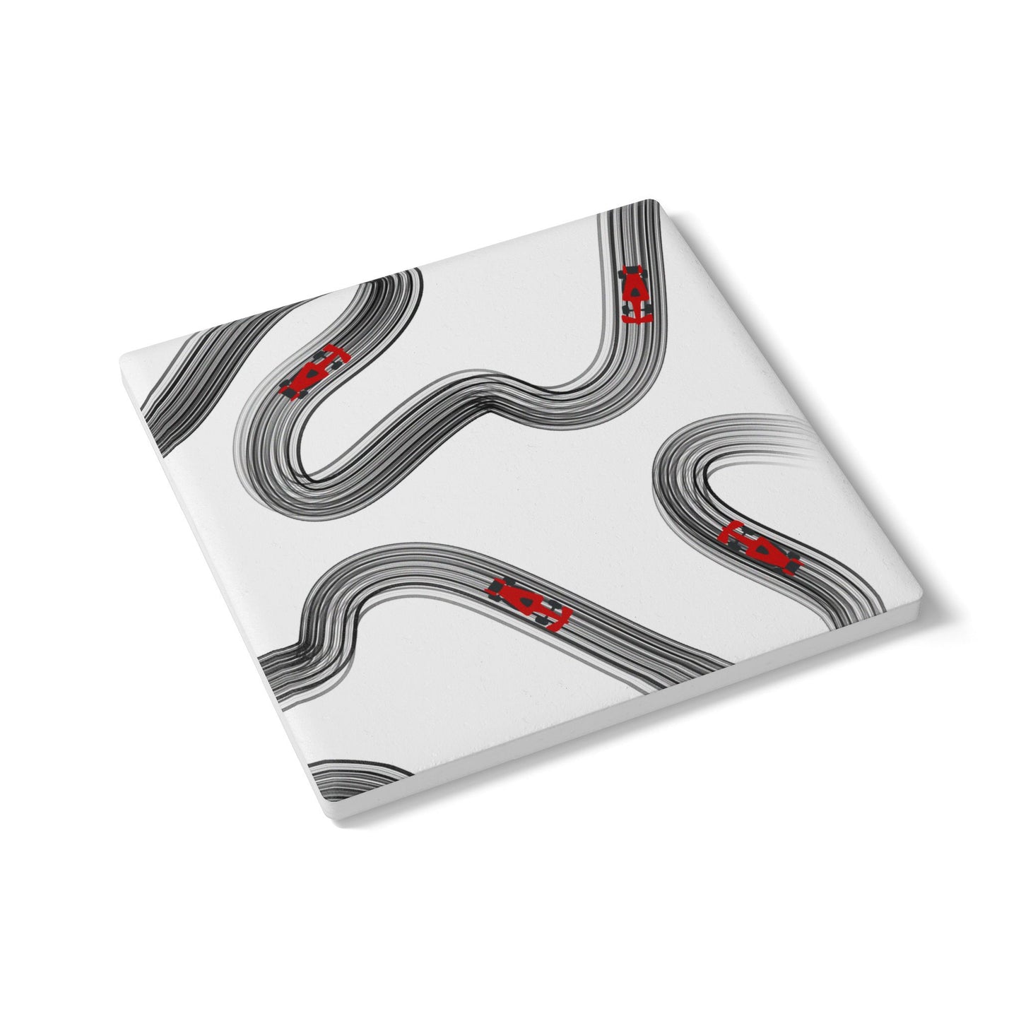 Black and Red F1 Ceramic Coaster | Curved Tracks with Tiny Cars