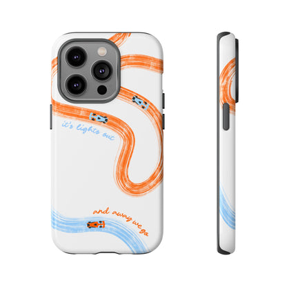 McLaren F1 Phone Case Orange and Blue Painted "its lights out and away we go", Trendy F1 Gift, Formula 1 Gift, Cute F1 Phone Case